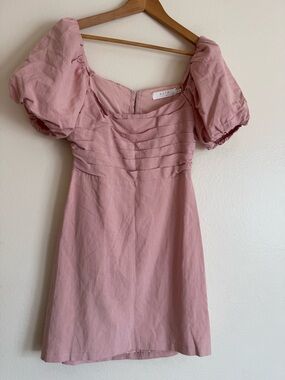 Astr Pink Puff-Sleeve Mini Dress